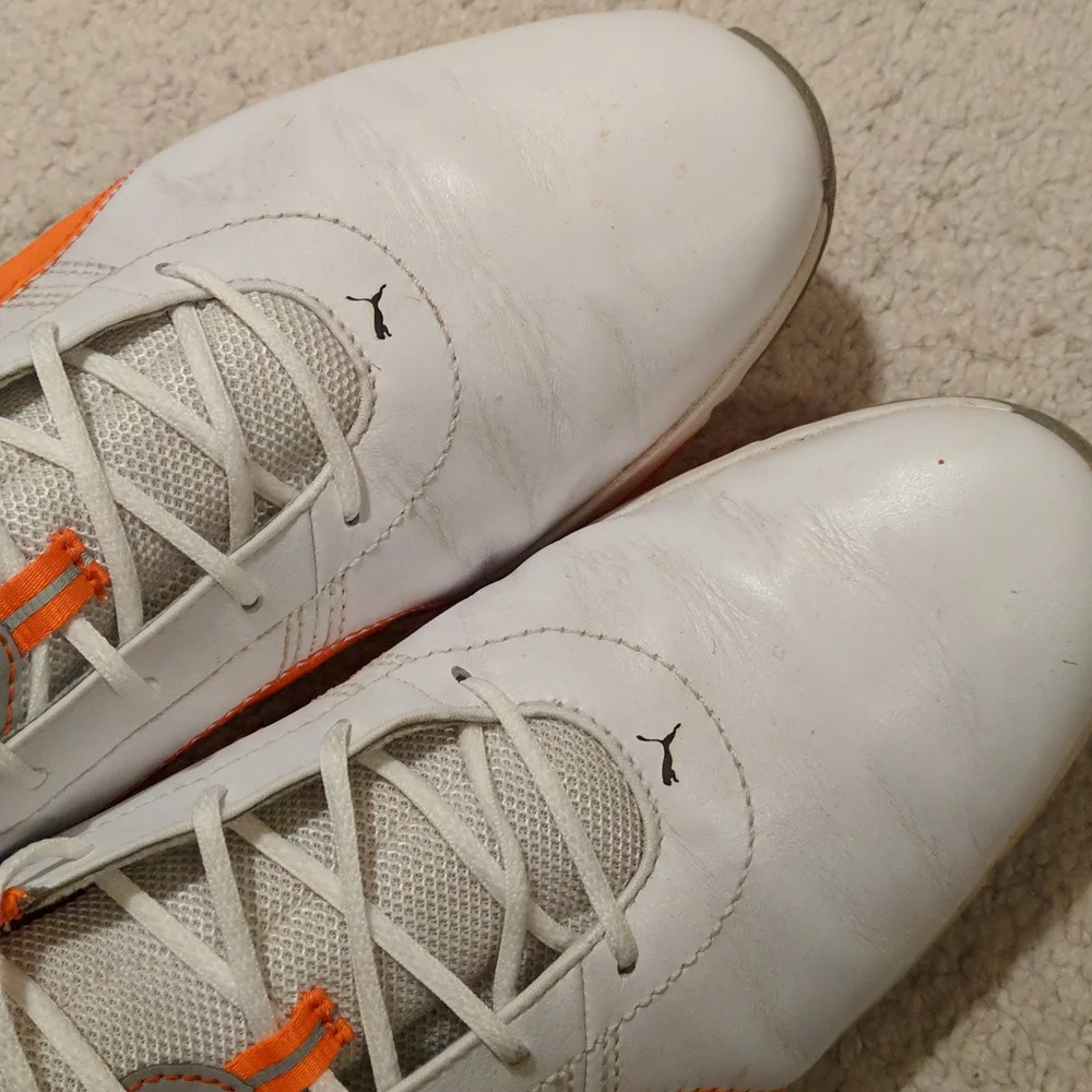 Puma Ignite Drive White Vibrant Orange Drizzle Golf Shoes - 12